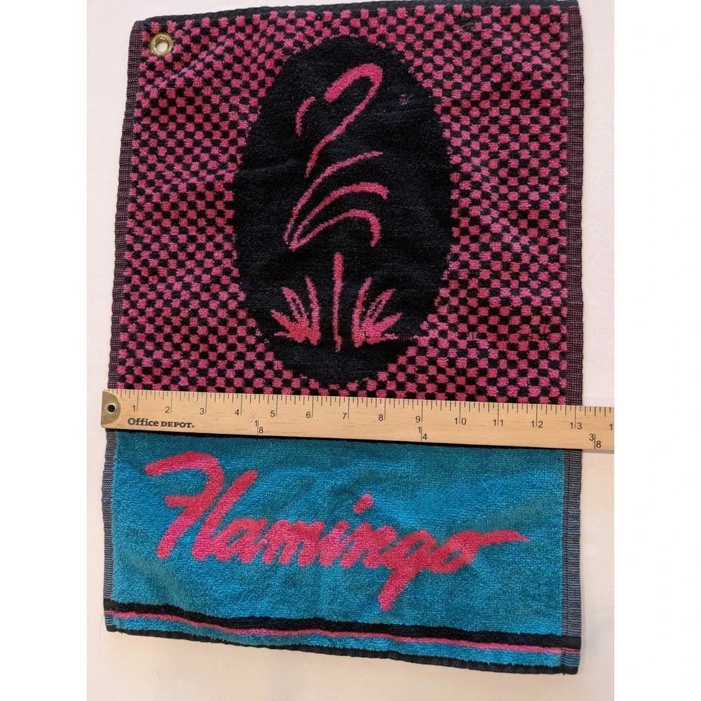 VTG Sir Christopher Hatton Flamingo Golf Towel Neon Pink Teal 80s 90s Gorpcore